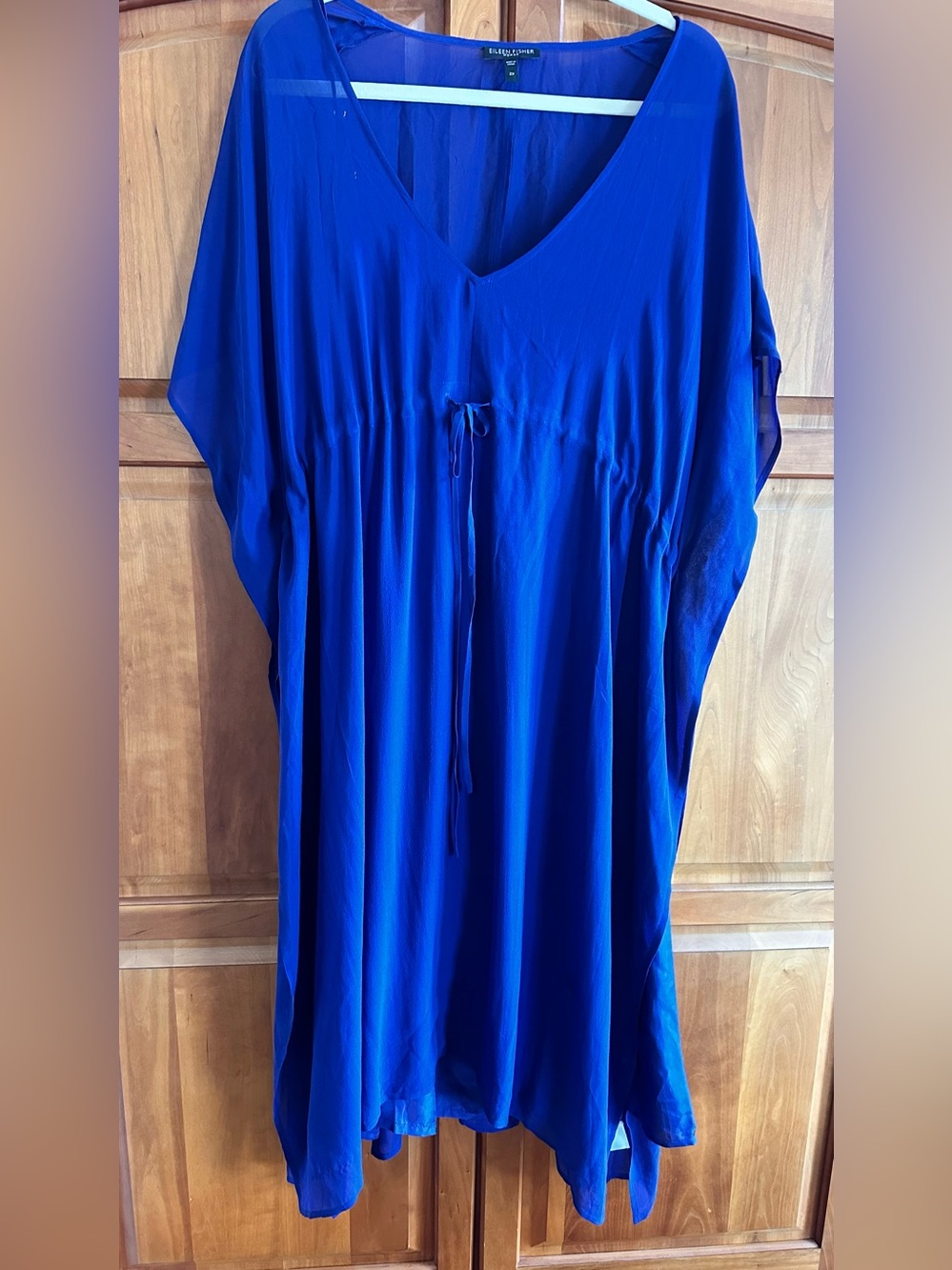 Eileen Fisher, Royal Blue Silk Dress with detachable Silk slip. Size 2X EUC